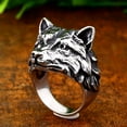 thumbnail image 4 of PAMTIER Men's Stainless Steel Hip Hop Tribe Forest Ferocious Wolf King Head Biker Ring Personality Vintage Punk Band Silver Black Tone Size 8, 4 of 6