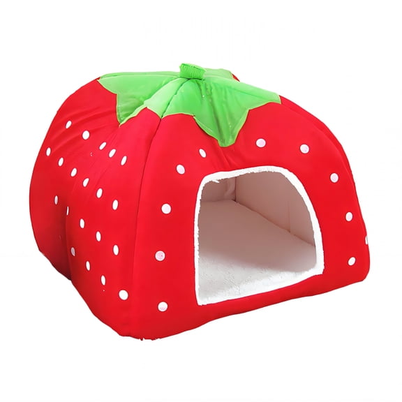 XIBUFE XL Dog Bed Strawberry Shape, Washable Semi-Enclosed Pet Mat, Foldable Cat Cave for Indoor Sleeping & Rest