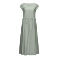 thumbnail image 5 of WREESH Womens Summer Casual Loose Maxi Dress Cotton Linen Solid Sleeveless Round-Neck Retro Long Dress Gray, 5 of 7