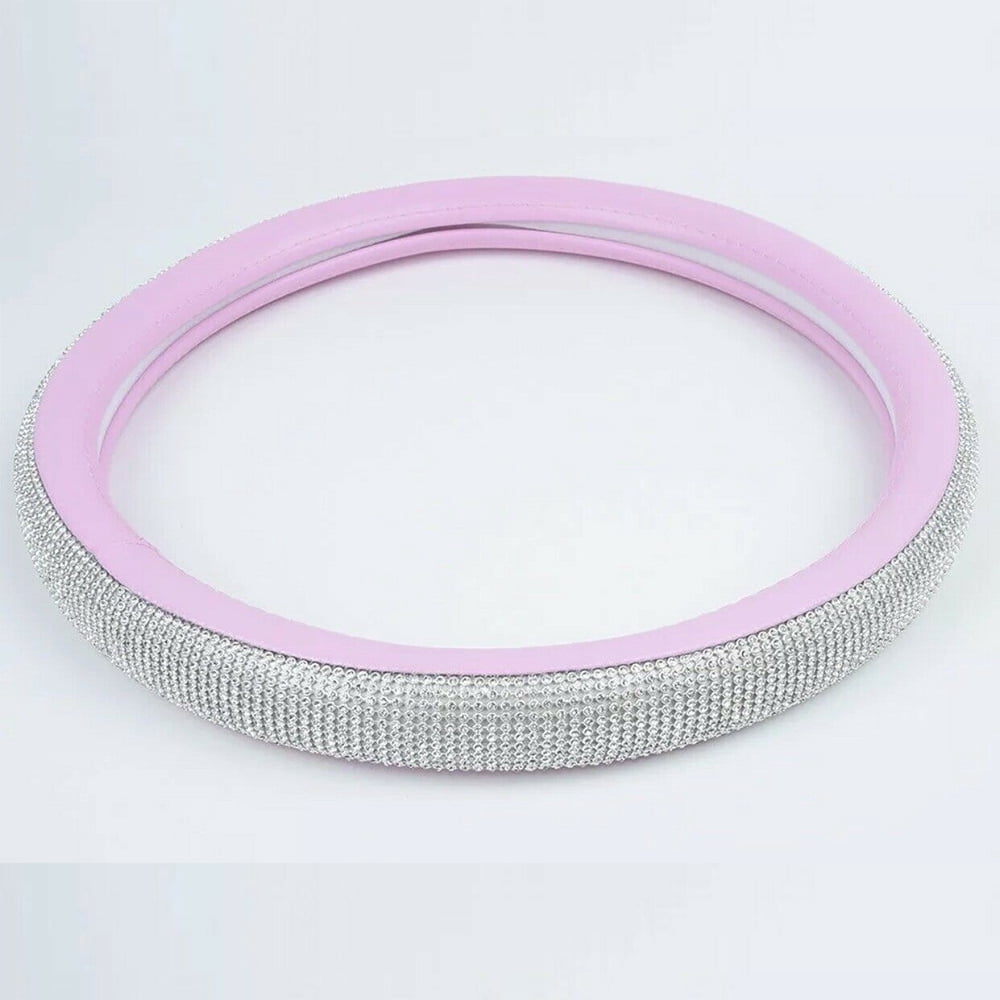 Bling Steering Wheel Cover with Crystal Diamond, Universal Fit 15 Inch Car Steering Wheel Protector for Women Girls, Pink