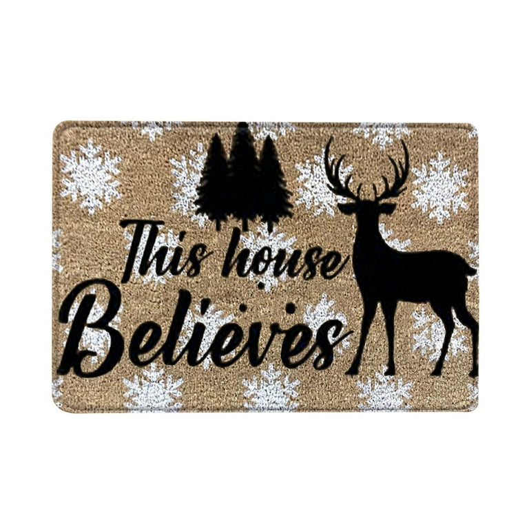 Eqwljwe Merry Christmas Doormat Decorative Welcome Mat Non-Slip Reindeer Front Door Mat Indoor Outdoor Winter Snow Floor Rug Rubber Snowflake Entrance