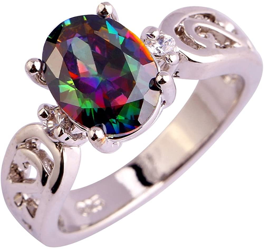 Psiroy 925 Sterling Silver Created Rainbow Topaz Filled Celtic Knot Princess Cut Ring