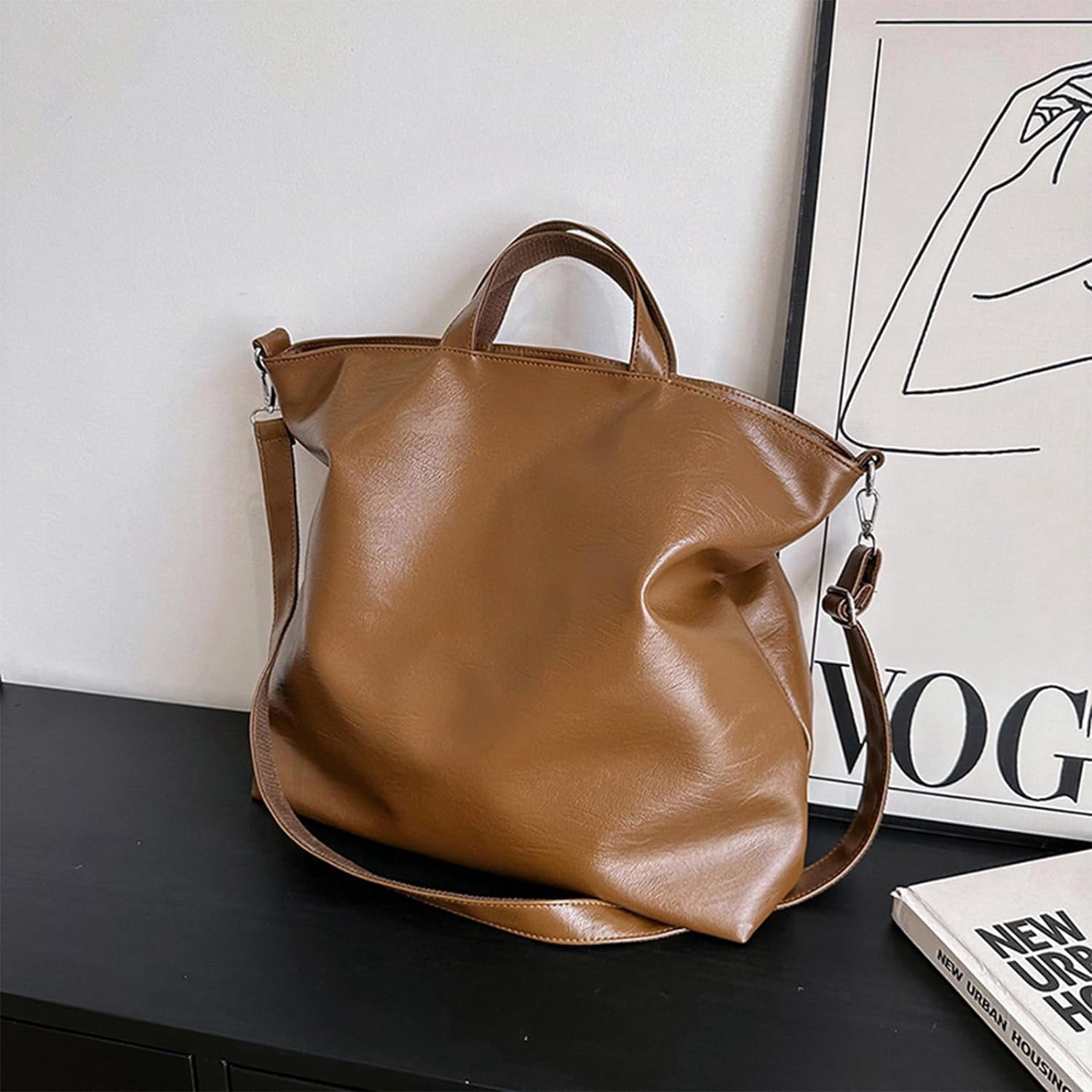 Kukuzhu Leather Tote Bag for Women, Large Tote Bags Trendy Designer Crossbody Purses Top Handles Shoulder Handbags