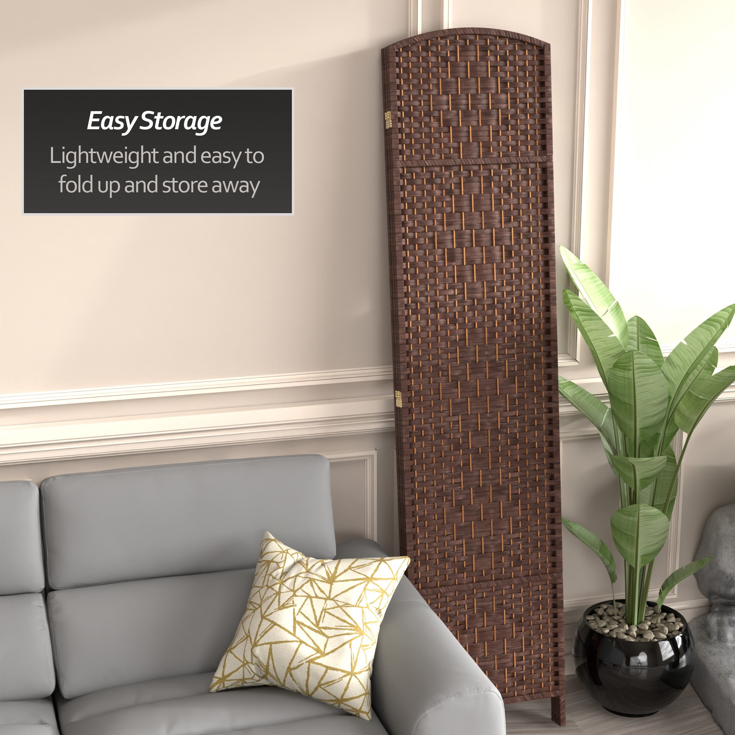 7 ft. Tall Rattan Fiber Diamond Weave Privacy Screen Room Divider - Dark Mocha - 3 Panels