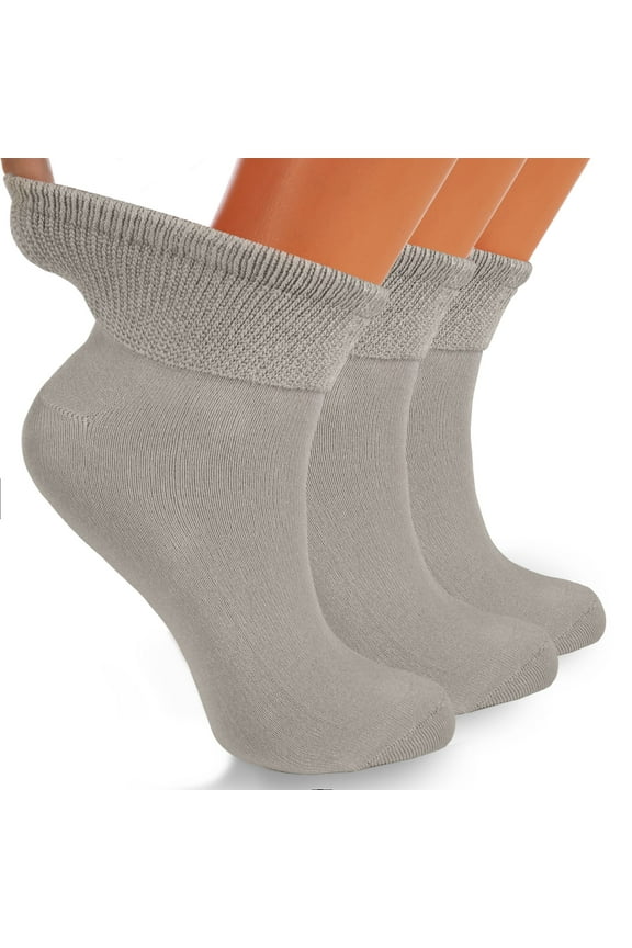 Diabetic Ankle Socks - 3 Pairs Non-Binding Cotton Blend Socks for Circulation Support (Fits Shoe Size 5-7)