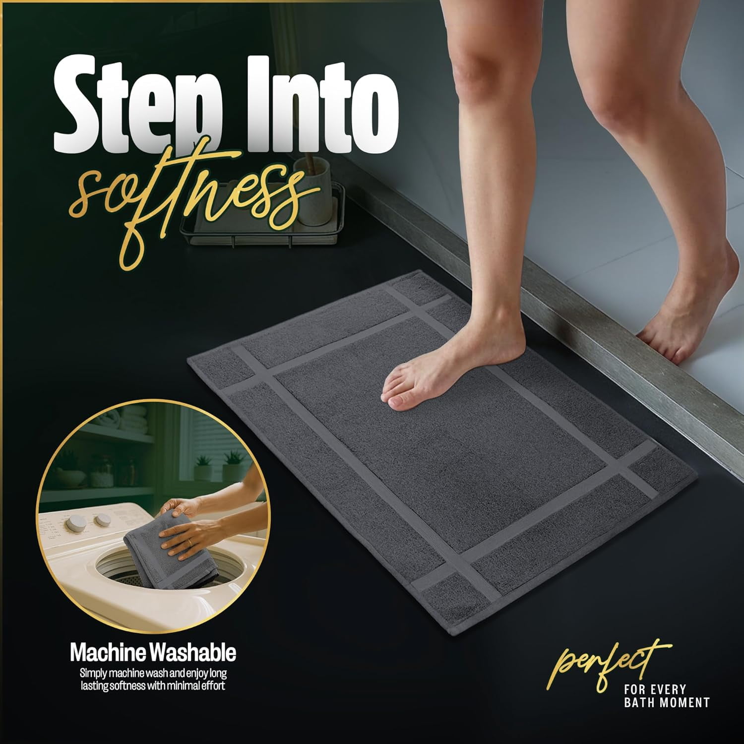 Pack of 12 100% Cotton Bath Mat 18x25 inches, Soft & Absorbent Quick Dry Bathroom Mat Set, Not Bathroom Rugs, After Shower Mat, Bath Tub Mat, 687 GSM, Machine Washable, White