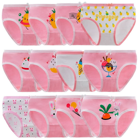 Girl's Cotton Underwear, 12 Pack