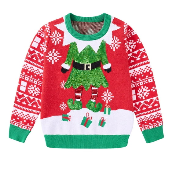 Aideaone Toddler Ugly Christmas Sweater Girls Xmas Boys Sequin Knit Pullover Tacky Kids Holiday Tops 2-6 Years