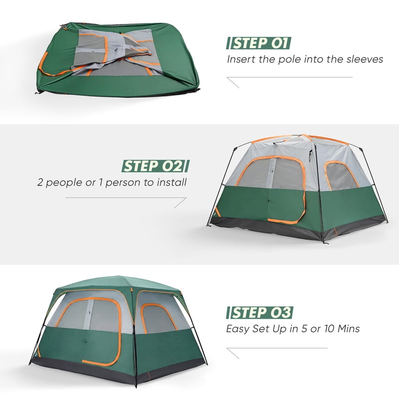 Gianna 6 Person Waterproof & Windproof Family Camping Tent with Large Interior, Easy Setup Cabin Tent with Mesh Windows & Skylights, Portable Outdoor Tent for Camping, Green