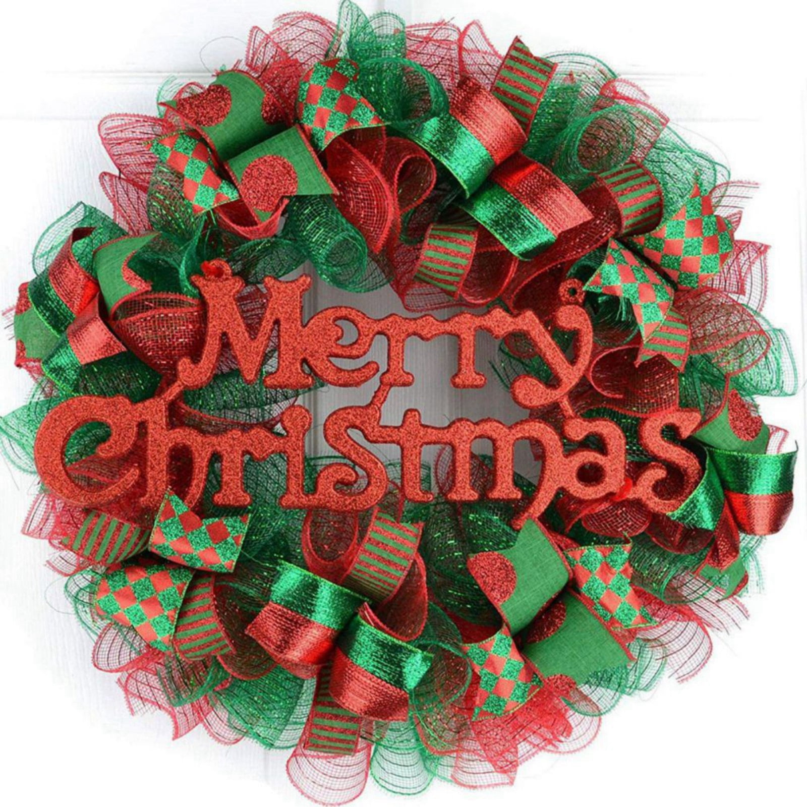 4 Rolls Christmas Ribbon Include 4 Roll Wreath Mesh Ribbon Decor Christmas Wired Ribbon Stripe Rolls Metallic Poly Red Green White Decoration Ribbon for DIY Wrapping Craft Wreath Party