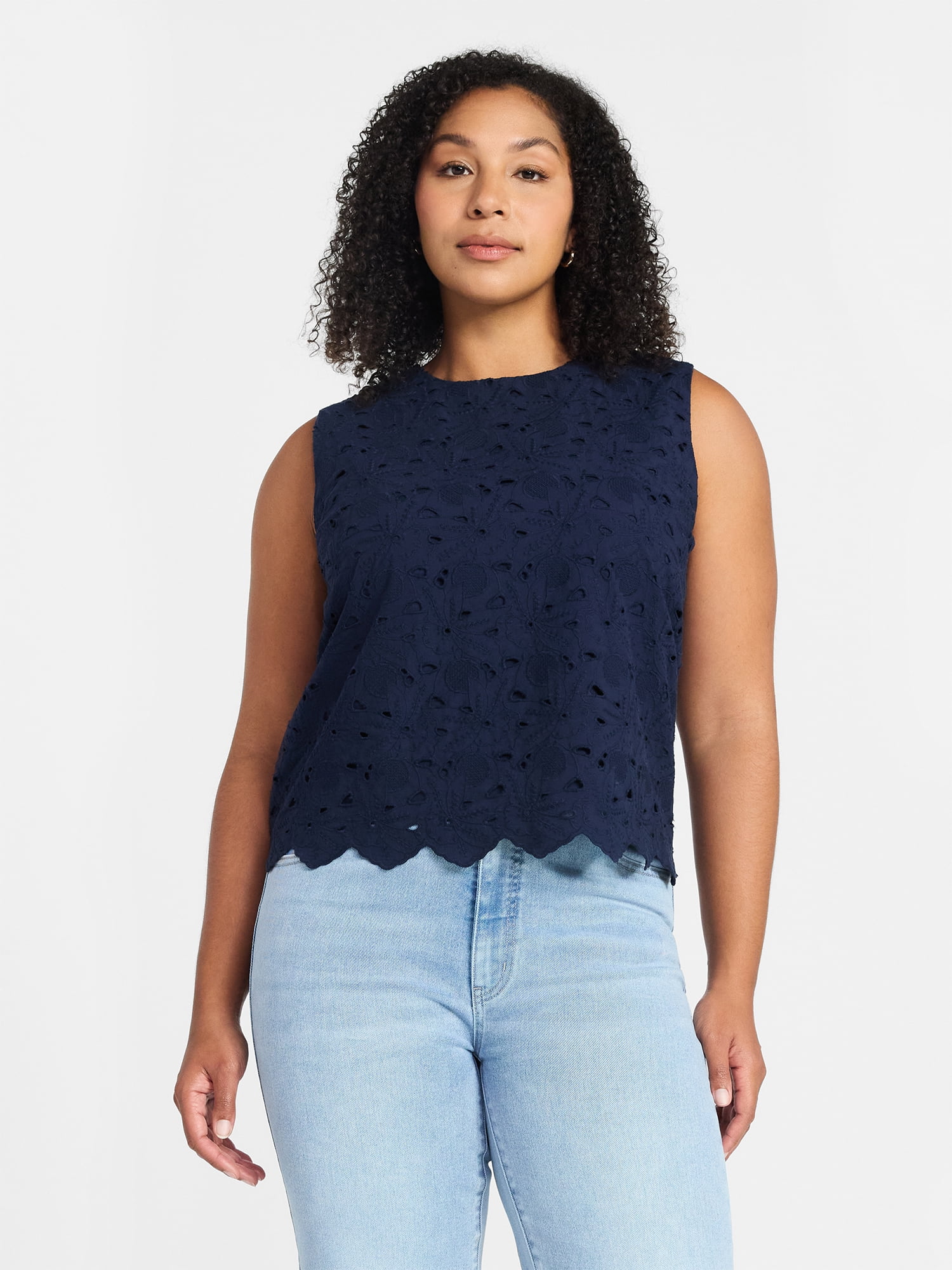 Time and Tru Women's and Women's Plus Sleeveless Cotton Eyelet Top, Sizes XS-4X