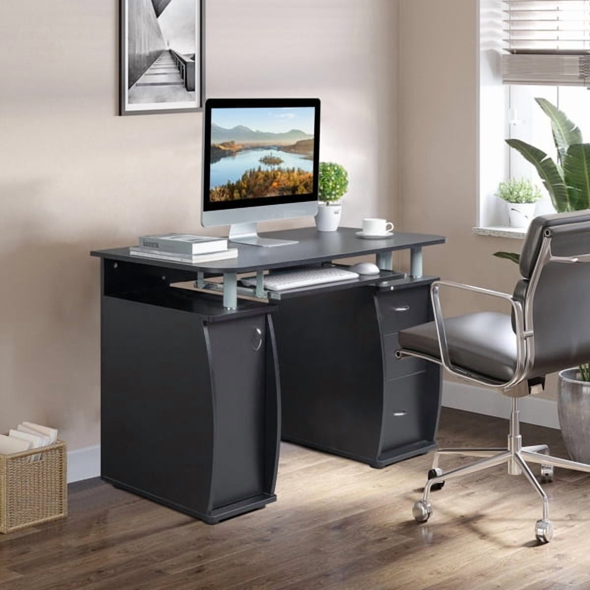 45.3" Portable Computer Desk with 3 Drawers & 1 Door Shelf, Removable Keyboard Slide Rail, Fits Bedrooms/Home Offices
