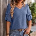 thumbnail image 2 of Women's Summer New V Neck Chiffon Top Bubble Sleeve Shirt, 2 of 2