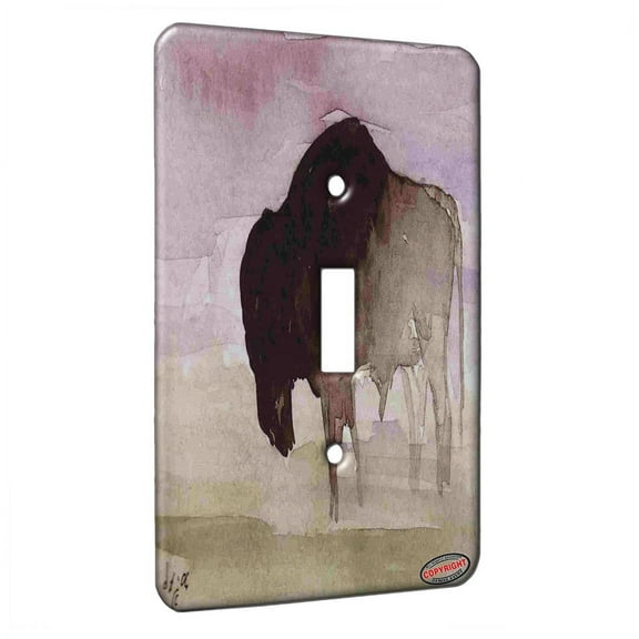 KuzmarK™ Single Gang Toggle Switch Wall Plate - American Bison Buffalo Bull Wildlife Art by Denise Every