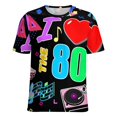 thumbnail image 5 of I ♥ 80s Party Womens Tops Women's Fashion Casual Short Sleeve Flower Print Round Neck Pullover Top Blouse, 5 of 6