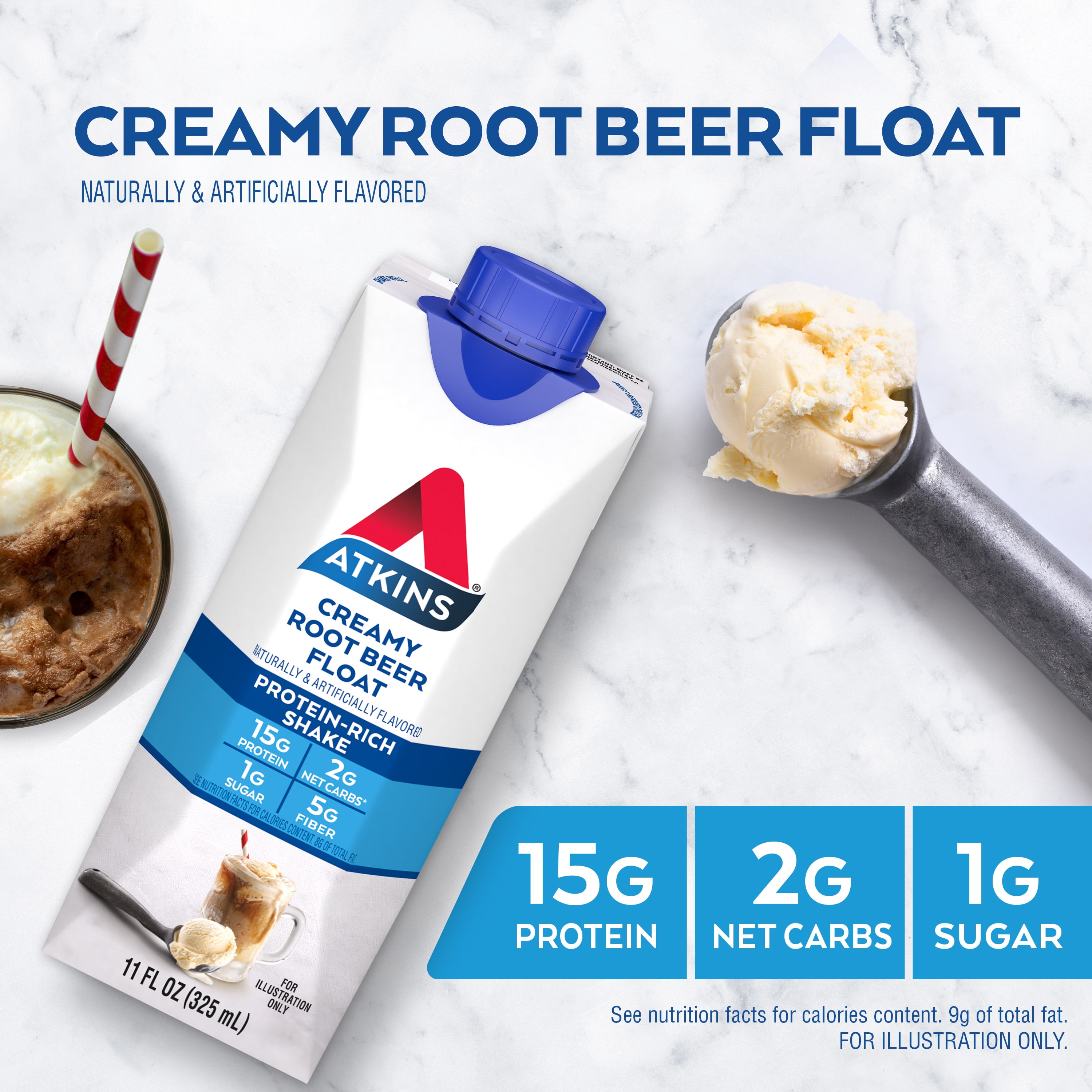 Atkins Protein Shakes, Low Glycemic, High Protein, Creamy Root Beer float, 11 fl oz, 4 Ct