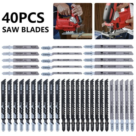 

Kuphy 40PCS T Shank Jigsaw Blades Set Stainless Steel Jig Saw Blade Woodworking for Wood Plastic Metal Cutting (T118A T101AO T101BR T101B T111C T144D)
