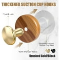 thumbnail image 2 of Suction Cup Hooks for Shower Heavy Duty 11 LB Strong, No-Drill Shower Hooks for Inside Shower, Waterproof Towel Hooks for Bathroom, Glass, Window, Mirror, Door, Loofah & Coat Holder (2, Brushed Gold), 2 of 4