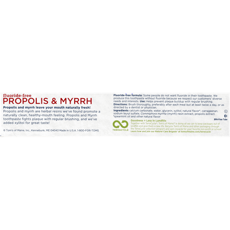 Tom's of Maine Toothpaste Spearmint Natural Fluoride-Free Propolis & Myrrh, 5.5 OZ