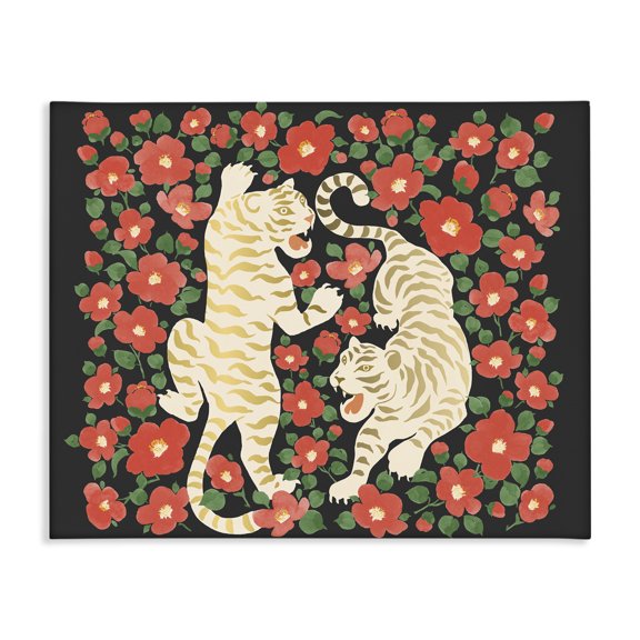 Stupell Industries Eclectic Ivory Twin Tigers Among Flowers Canvas Art, 20 x 16, by Karolina Sato