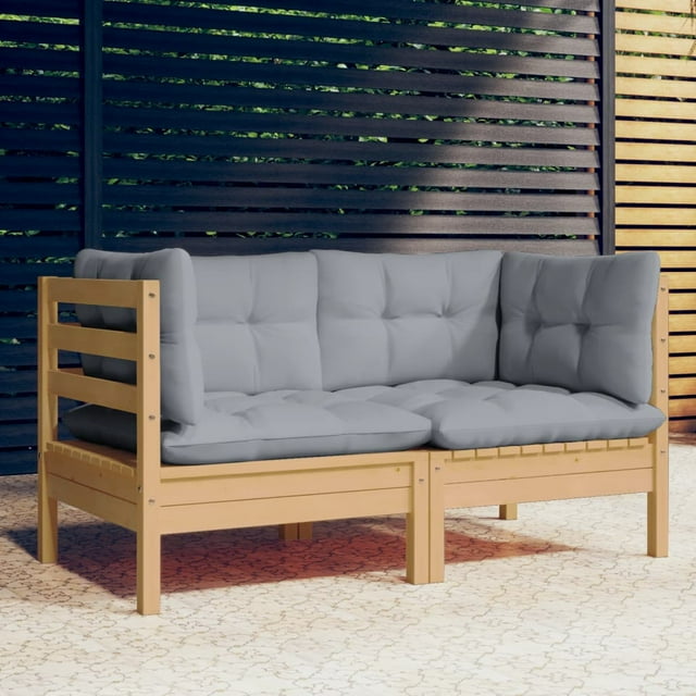 vidaXL 2-Seater Garden Sofa with Grey Cushions Solid Pinewood