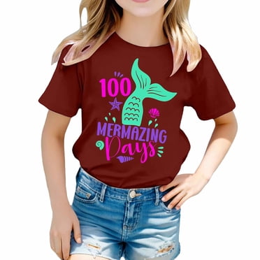 PMVFHDE Jolis Hauts d'Été T-Shirts pour Fille Graphiques Hauts Tendance Fille T-Shirts Jolis T-Shirts Chemises pour Fille T-Shirt Imprimé à Col Rond à Manches Courtes pour Garçons et Filles Bordeaux, 4-5 Ans