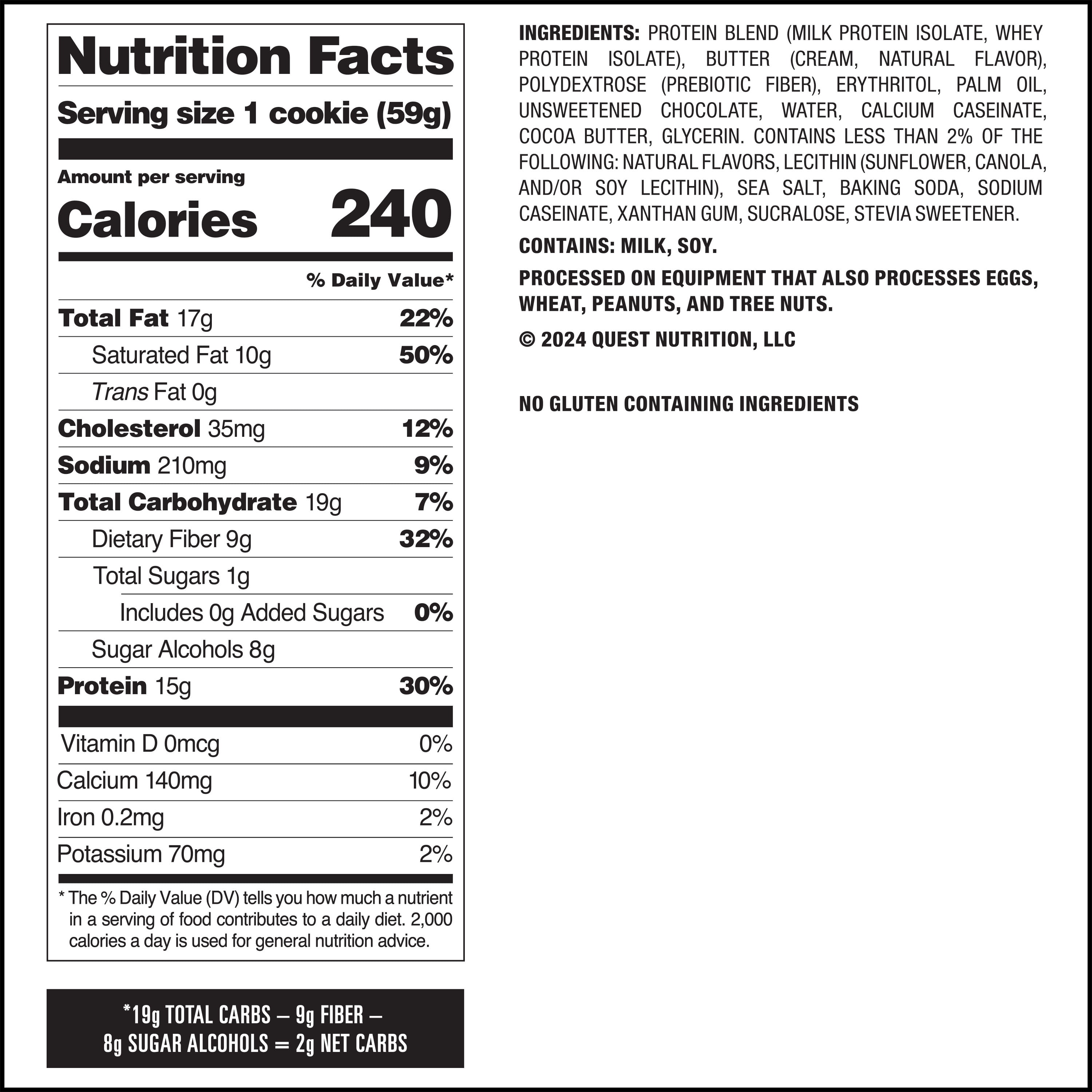Quest Soft and Chewy Protein Cookie, Chocolate Chip Flavor, Ready to Eat, 15g Protein, 8 Count