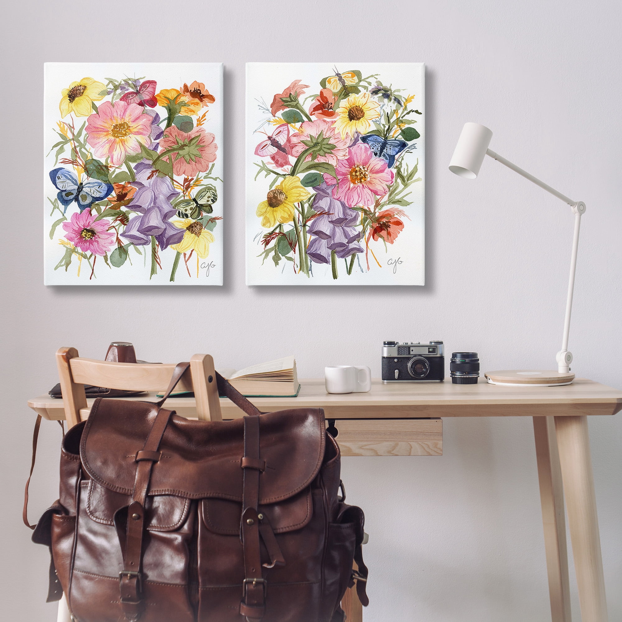 Stupell Industries Traditional Butterflies & Florals Botanical & Floral Painting Gallery Wrapped Canvas Art Print Wall Art, 24 x 30, Set of 2