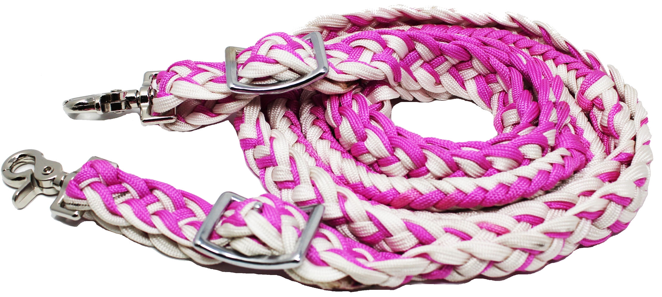 Roping Knotted Horse Tack Western Barrel Reins Nylon Braided Pink 60702