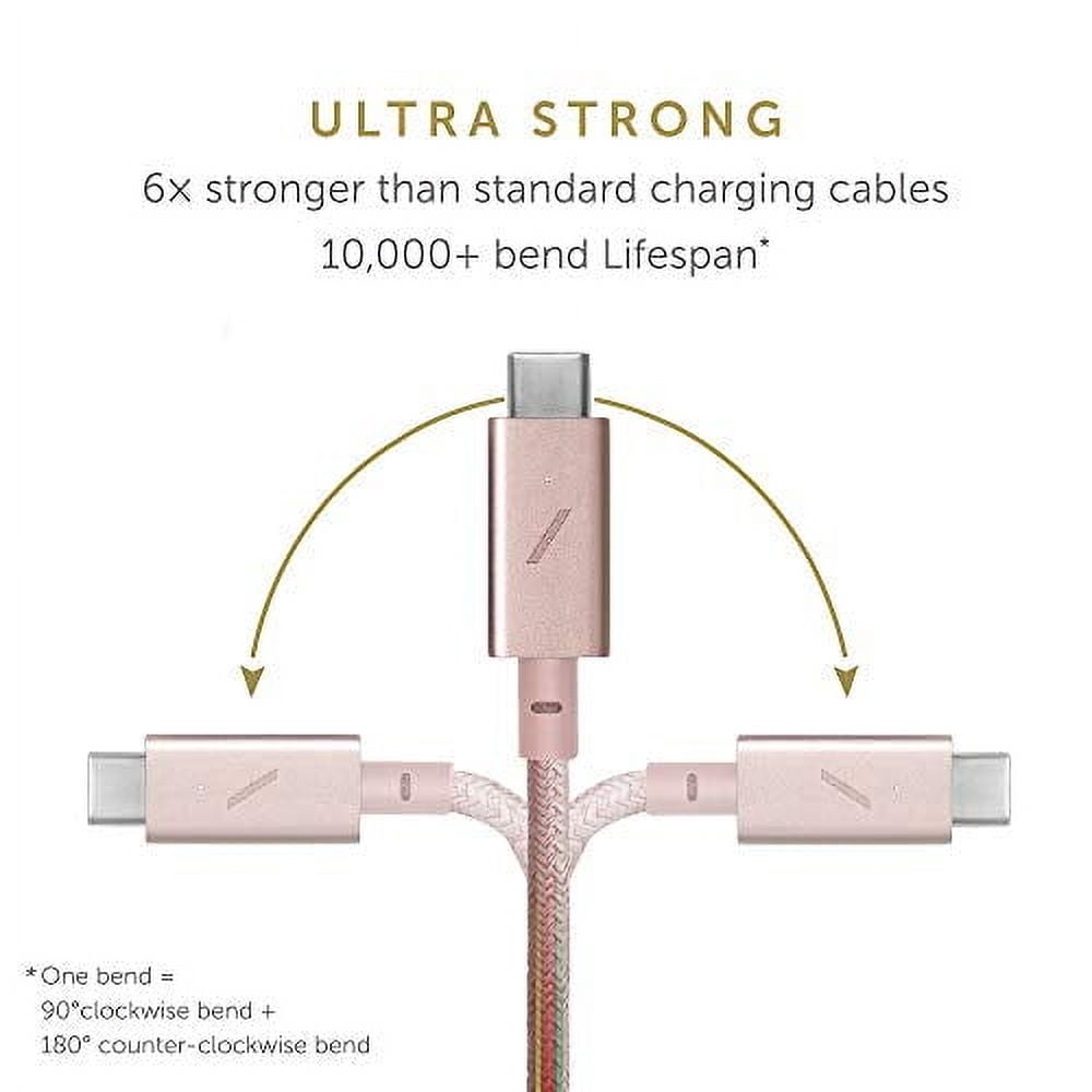 Native Union Belt Cable Pro - 100W USB Type C - 8ft Ultra-Strong Charging Cable for Laptop (Rose)