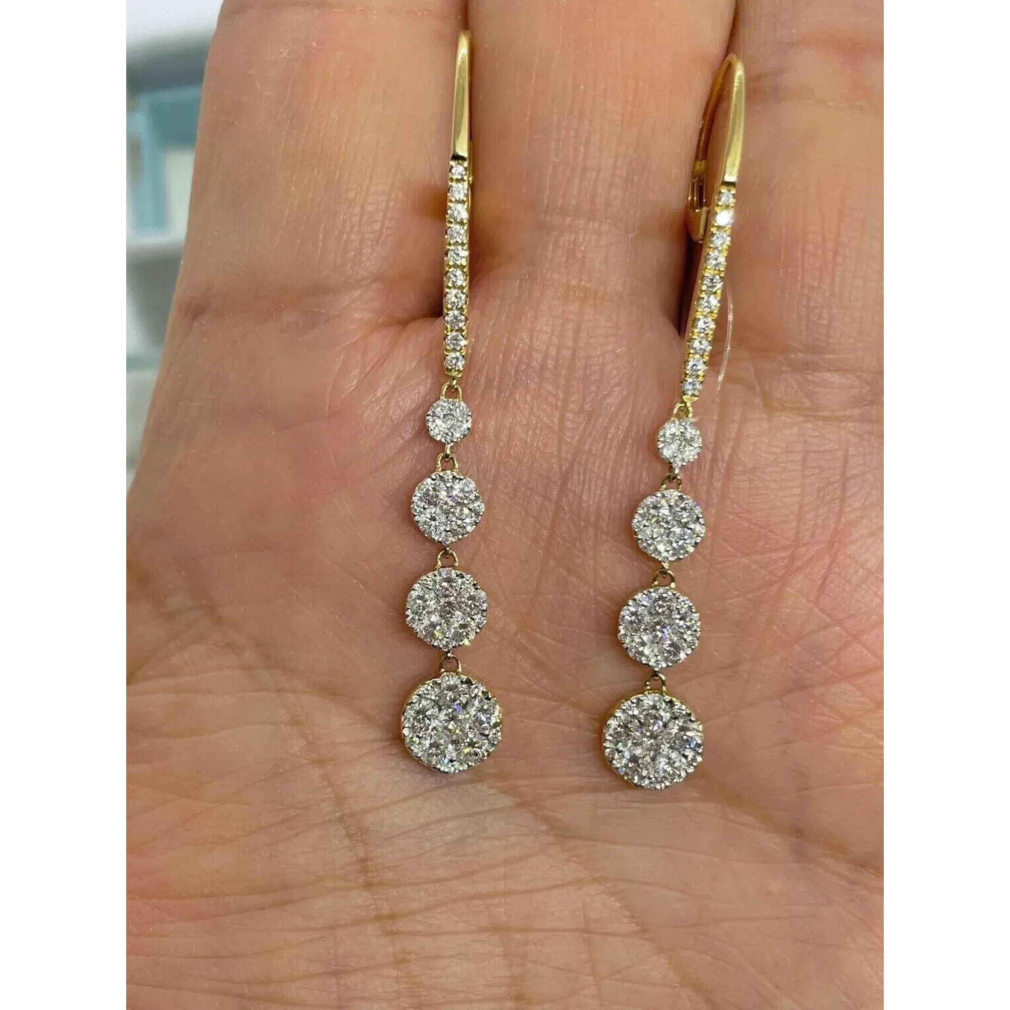 Delicate 2Ct Cubic Zirconia Round Dangle Earrings | 18K Yellow Gold Plated Sterling Silver | Elegant Women's Jewelry with Sparkling Diamond Look