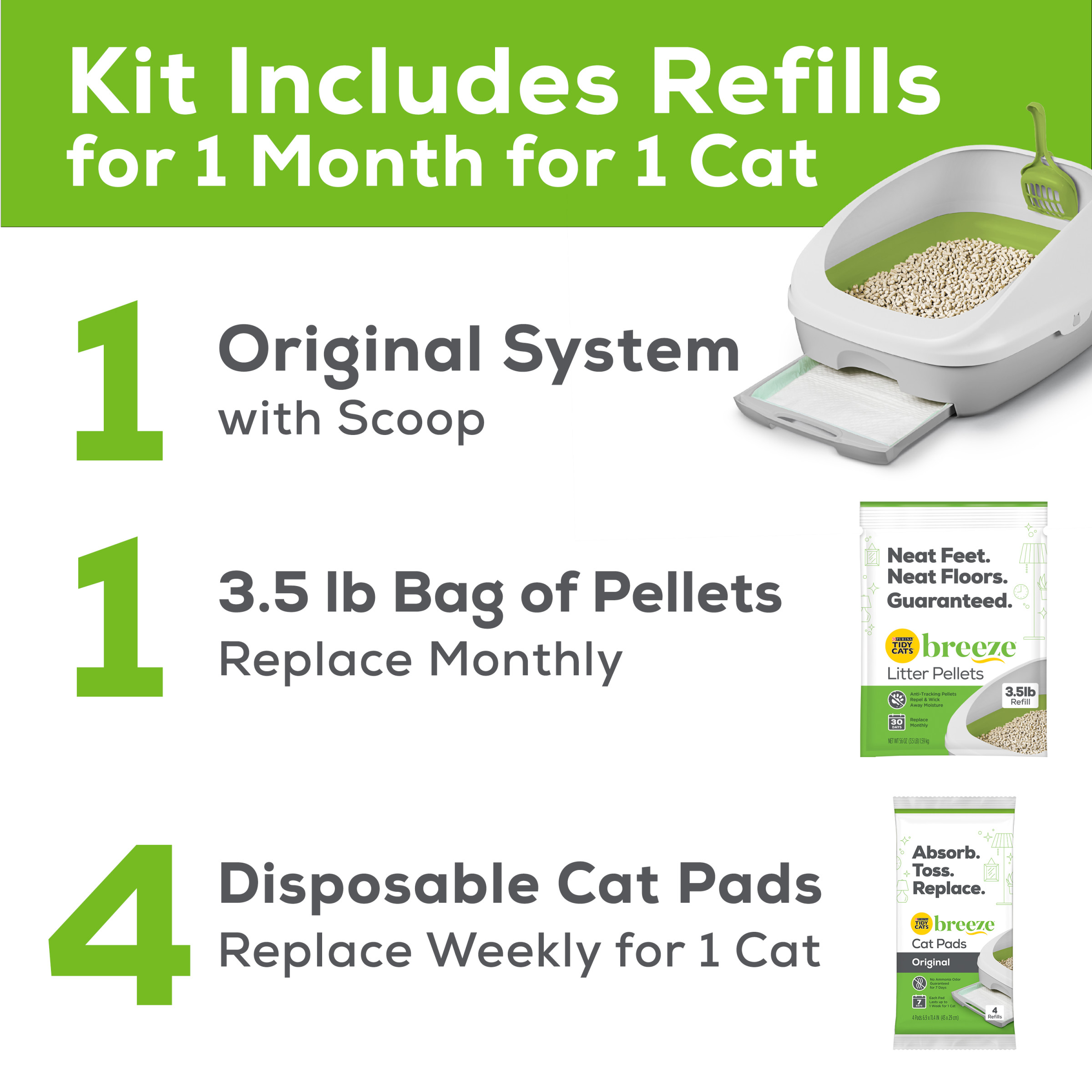 Purina Tidy Cats Breeze Cat Litter Box Starter Kit XL – Includes Absorbent Pads & Pellets
