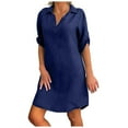 thumbnail image 2 of Tejiojio Summer Saving Labor Day Fashion Women Plus Size Solid Cotton Linen Turn Down Collar Loose Shirt Dress, 2 of 5