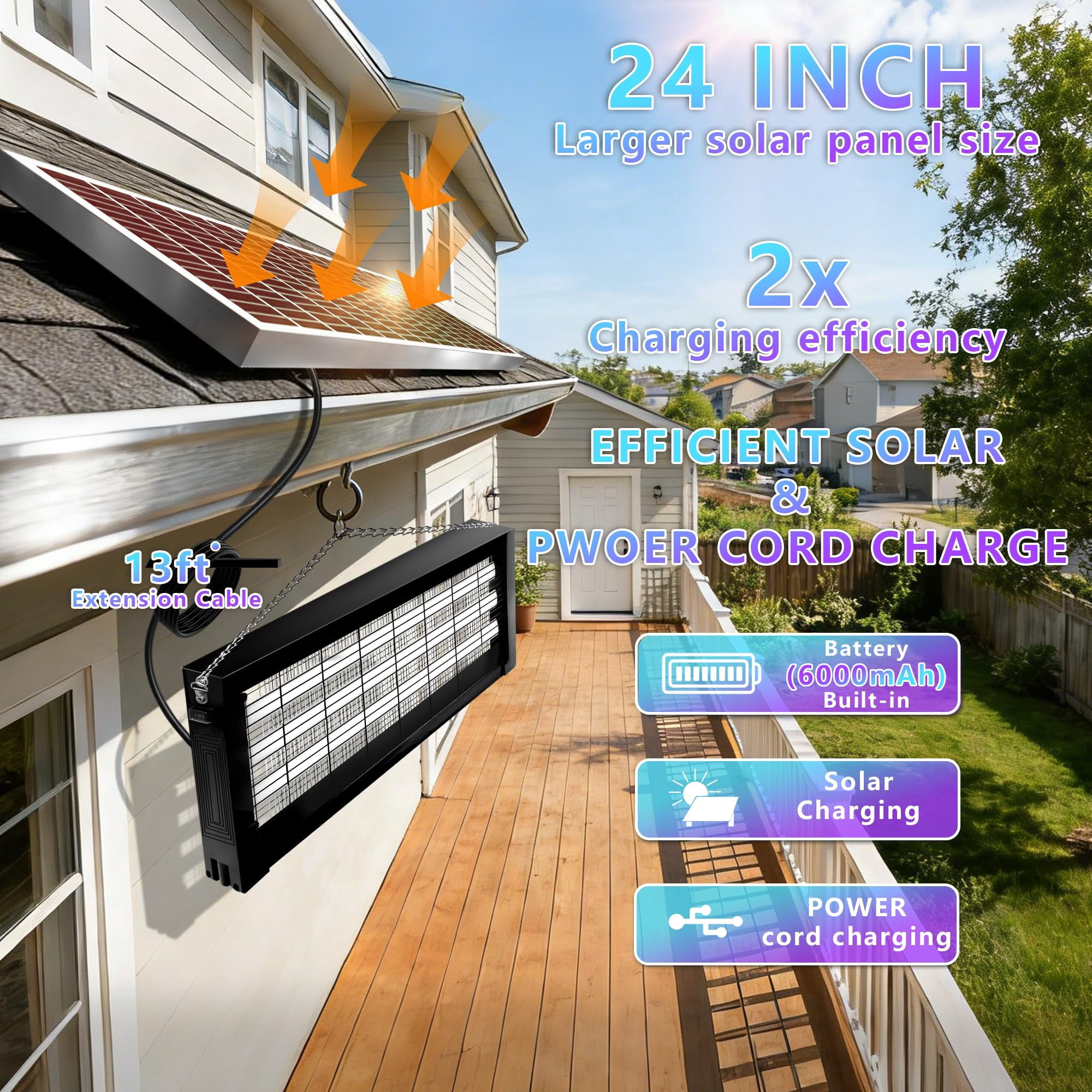 Large Solar Zapper Outdoor For 4000 Sq.ft  Rechargeable Mosquito With High Waterproof Patio Garden Backyard Rv Camping 18w Panel