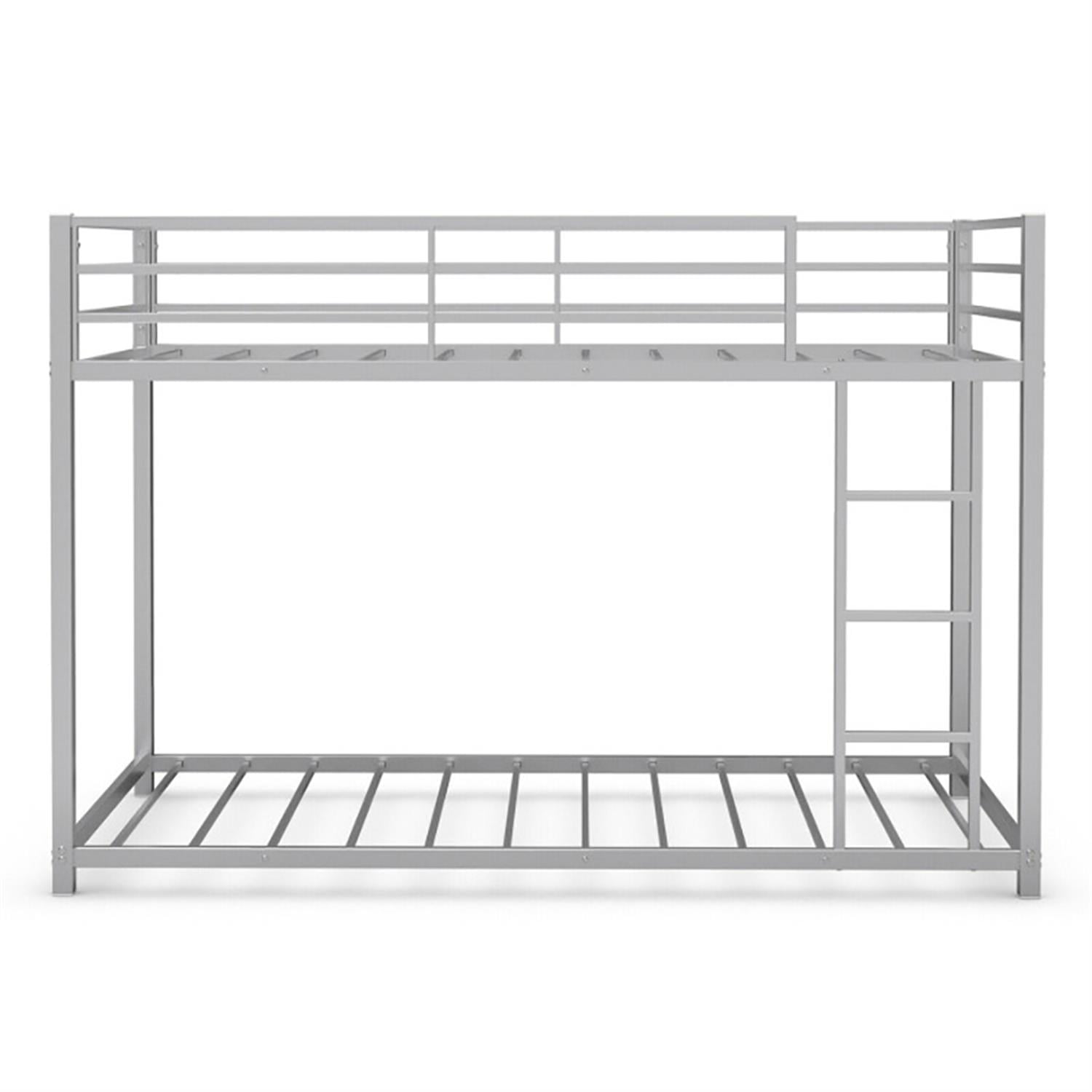 Demi Bonn Twin Over Twin Bunk Bed with Safety Guard Rails and Side Ladder, Twin Bunk Beds, Sturdy Metal Bed Frame No Box Spring Needed, Silver