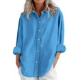 thumbnail image 2 of Dorinao Women's Oversized Linen Cotton Long Sleeve Blouse - Button Front Loose Fit Shirt for Casual & Summer, Blue, M, 2 of 6