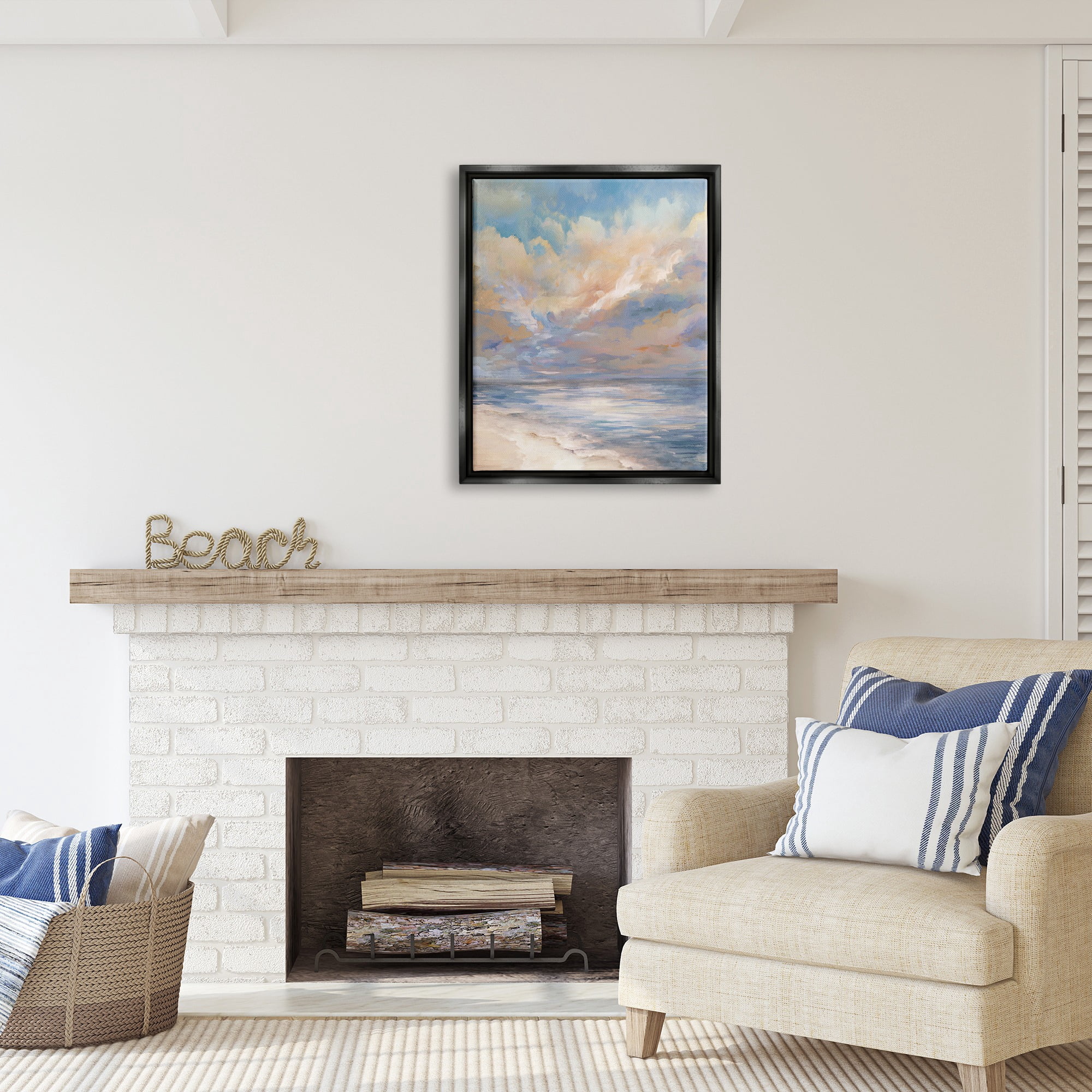 Stupell Industries Abstract Sunset Shoreline Landscape Painting Black Floater Framed Canvas Art Print Wall Art, 25 x 31