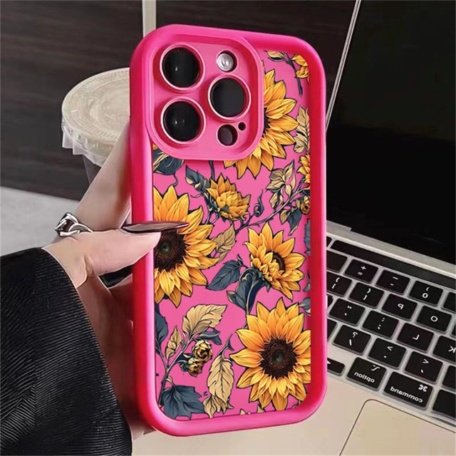 Floral Summer Thickened Anti-Fall Phone Case for iPhone 14 15 11 12 13 16 Pro Max 7 Plus XS XR bump Solid Silicone Back Cover tzw