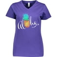 thumbnail image 3 of Inktastic Aloha- in cursive with pineapple rainbow colors Women's V-Neck T-Shirt, 3 of 5