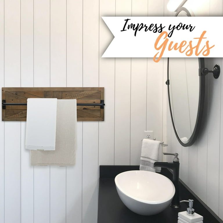 Autumn Alley Rustic Farmhouse Towel Rack Rustic Inlaid Wood and Matte Black Towel Bar
