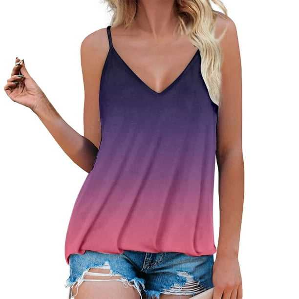 Blusa superior con cuello en V sin mangas con estampado de cabestrillo cómodo informal de moda para mujer Pompotops lopia998515