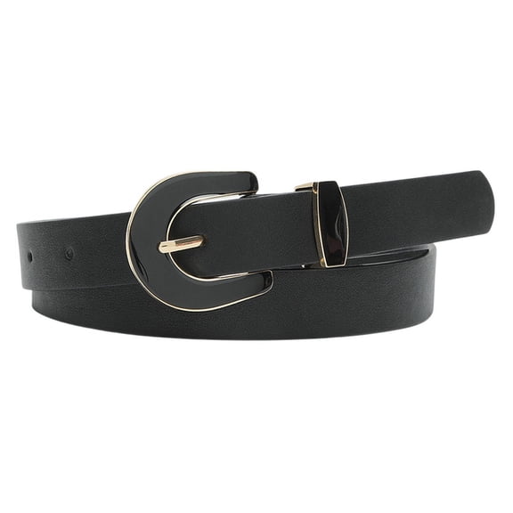 SWSMCLT Women's Metal Adjustable Belts Fashion Belt Medium Faux Leather Buckle Casual Summer Groove Belt Black X-Small-Large