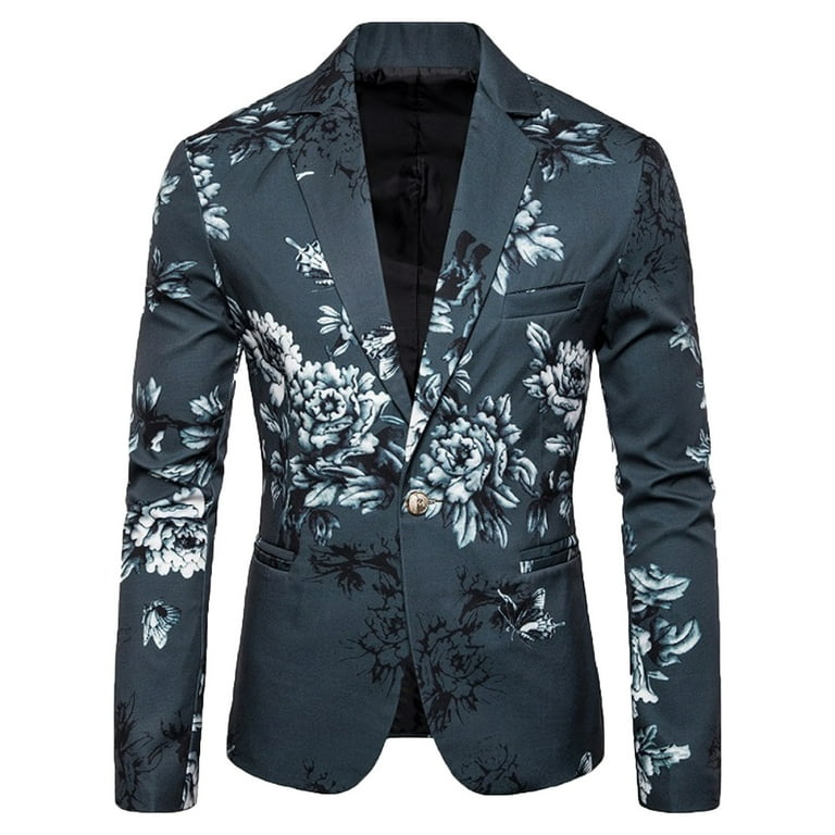 ZCFZJW Mens Suit Jacket Slim Fit Printed One Button Floral Casual