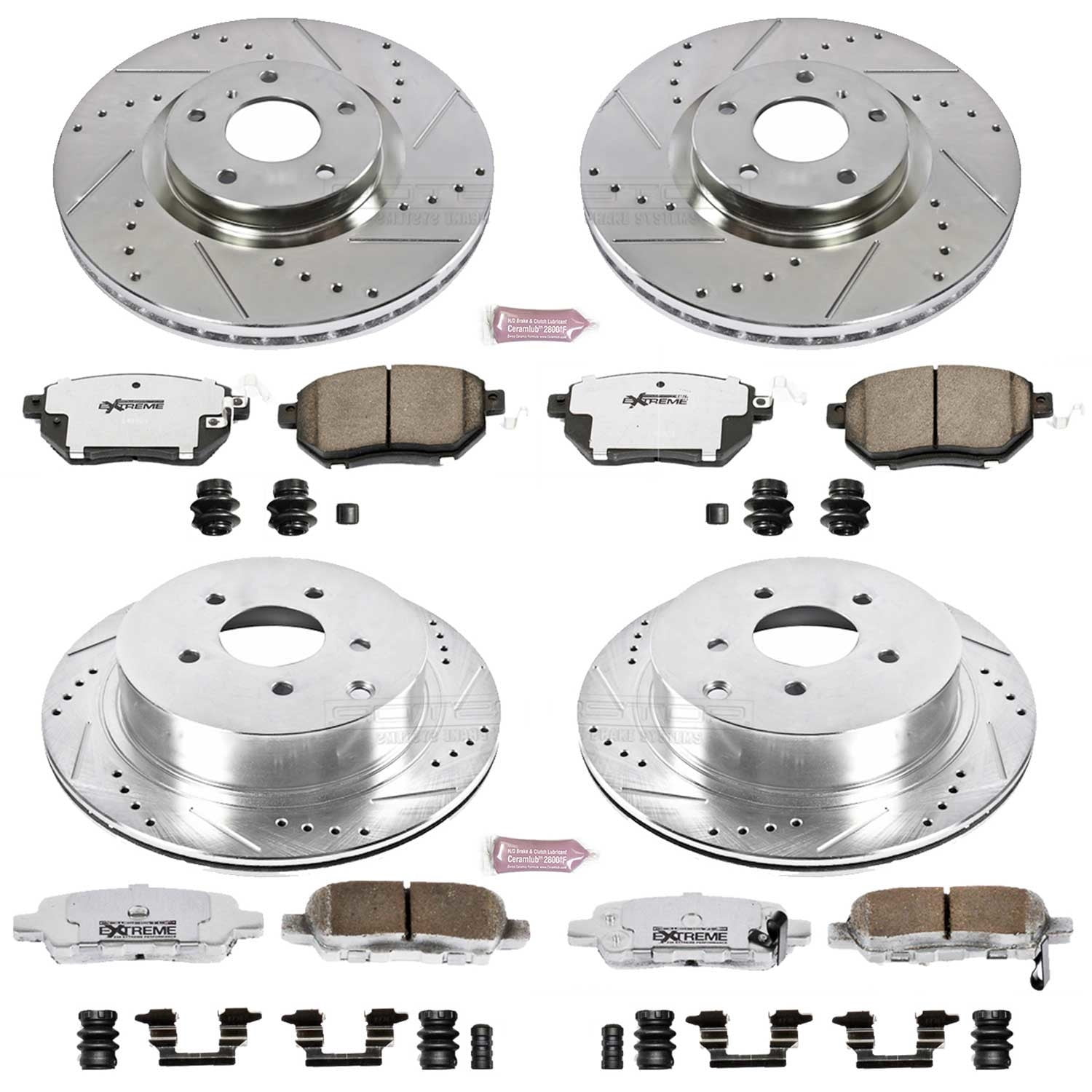 PowerStop Front and Rear Z26 Street Warrior Carbon-Fiber Ceramic Brake Pad and Drilled and Slotted Rotor Kit Fits: NISSAN Select Models K119-26