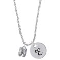 thumbnail image 1 of Delight Jewelry Silvertone Small Ballet Slippers Silvertone Script Initial Disc - E - Charm Necklace, 20"+3", 1 of 4