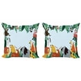 thumbnail image 1 of Animal Throw Pillow Cushion Cover Pack of 2, Nursery Themed Wild Fauna with Exotic Leaves Zebra Flamingo Elephant Lion, Zippered Double-Side Digital Print, 4 Sizes, Baby Blue Multicolor, by Ambesonne, 1 of 2