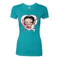 thumbnail image 2 of Wild Bobby Betty Boop Heart Blowing Kiss Dog Betty Boop Womens Slim Fit Junior Tee, Tahiti Blue, Medium, 2 of 5