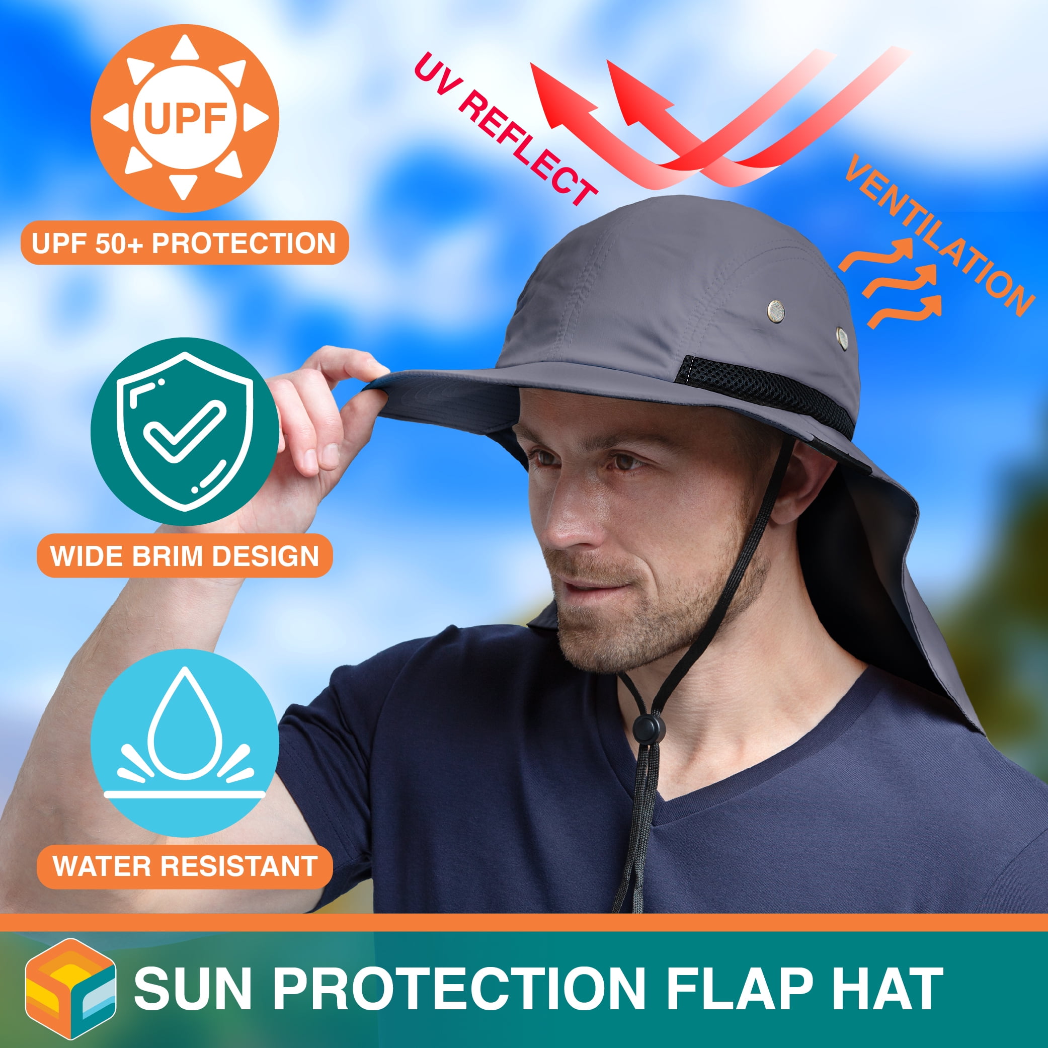 SUN CUBE Sun Hat for Men, Wide Brim Fishing Hat Neck Flap