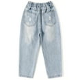 thumbnail image 2 of KIDSCOOL SPACE Girl Boy Jeans,Kid Ripped Casual Elastic Waist Denim Pants,Light Blue,5-6 Years, 2 of 6