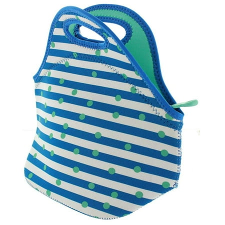 Built Ny Lunch Boxes - Built NY Gourmet Getaway Reusable Insulated Stretchy Neoprene Lunch Tote, Stripe Dot Mint